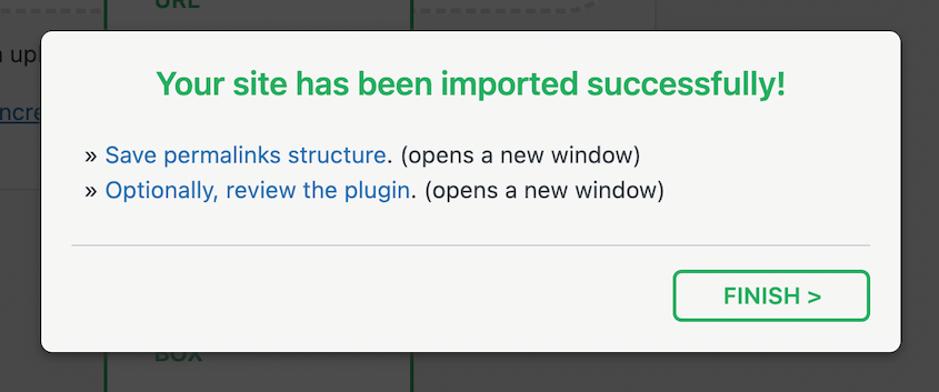 Successful website import