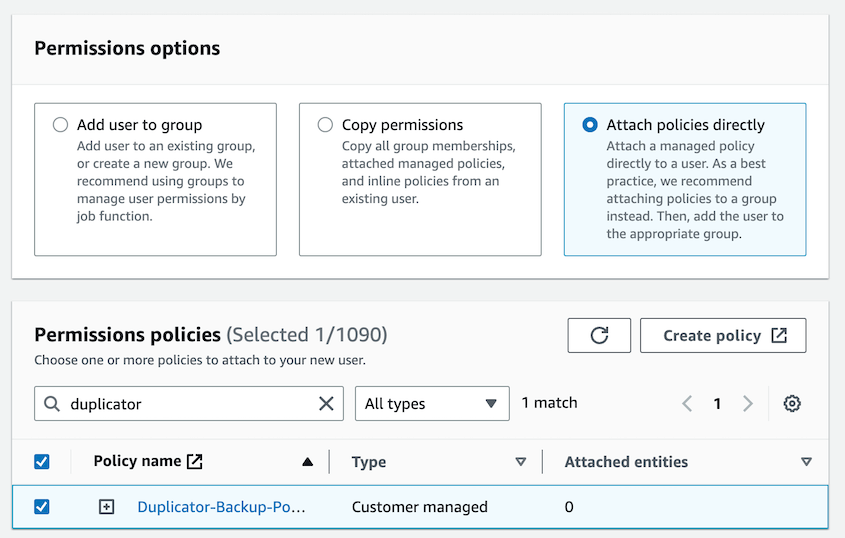Attach Duplicator policy