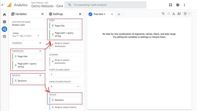 Broken Links exploration values