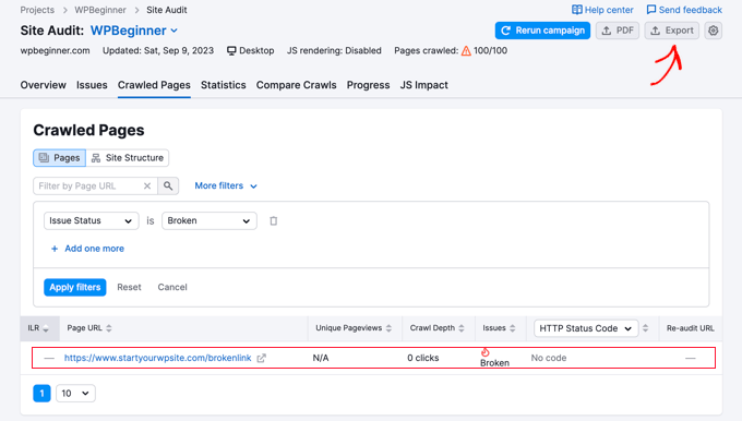Semrush broken links