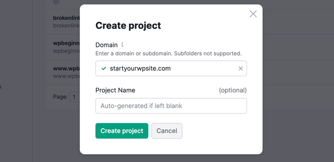 Semrush project domain
