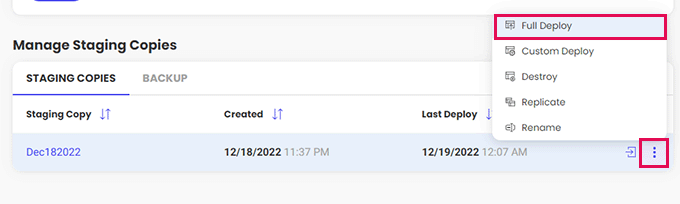 SiteGround deploy staging to live