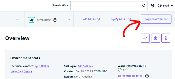 WP Engine deploy staging site
