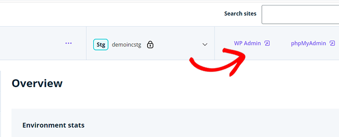 WP Engine staging login