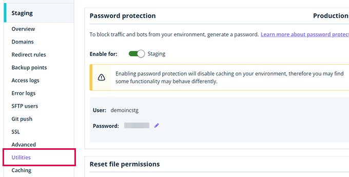 WP Engine staging password
