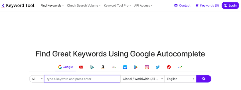 KeywordTool.io website