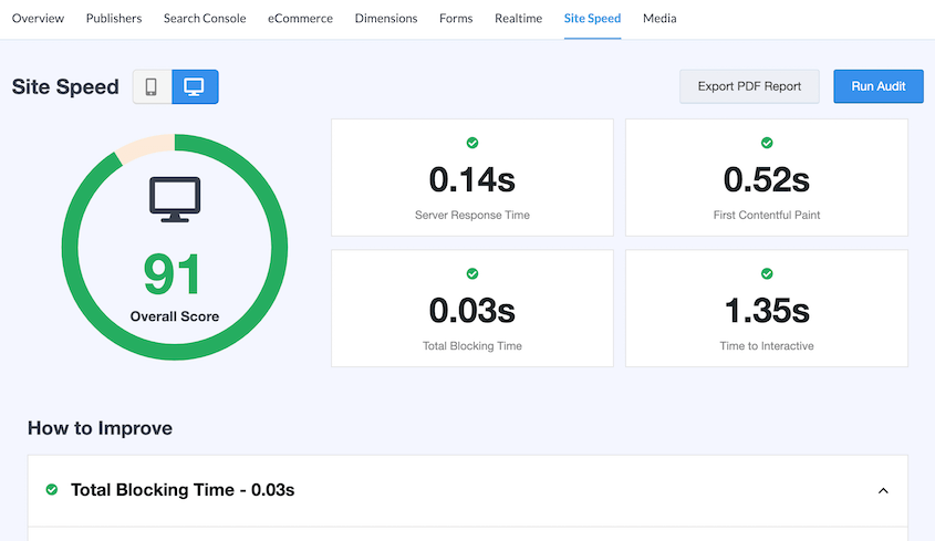 MonsterInsights site speed