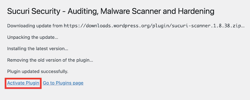 Activate plugin rollback