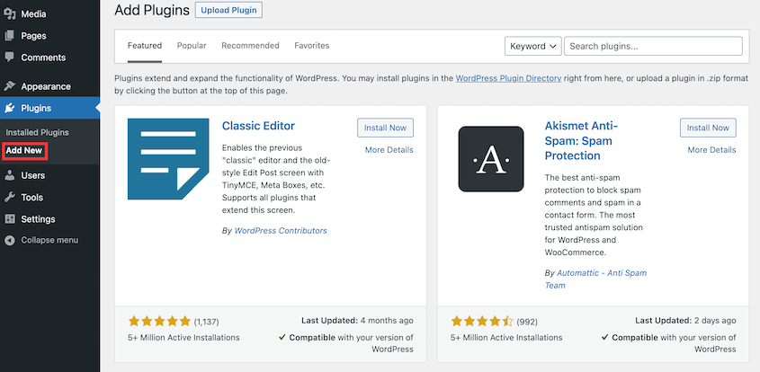 Add new WordPress plugins