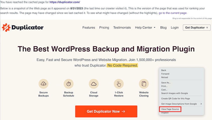 Bing cache