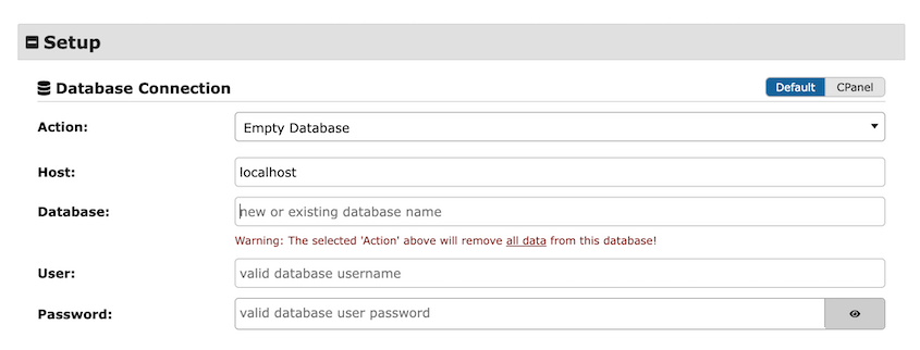 Duplicator database connection
