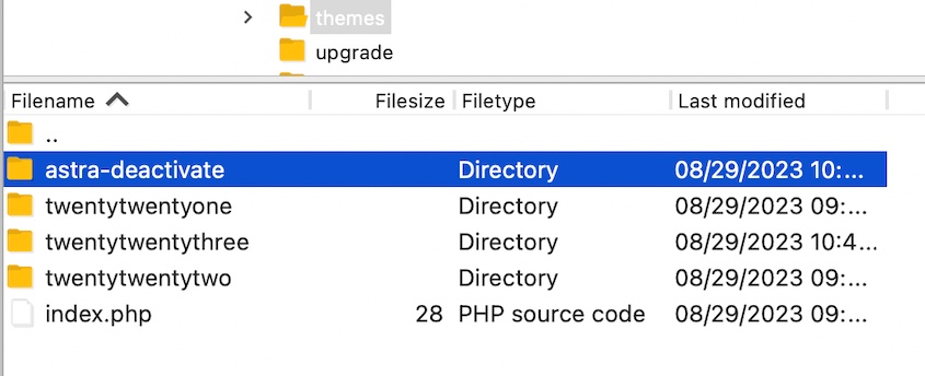 Deactivate WordPress theme with FTP
