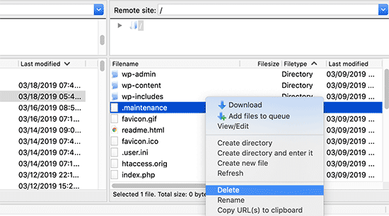 Delete WordPress maintenance file