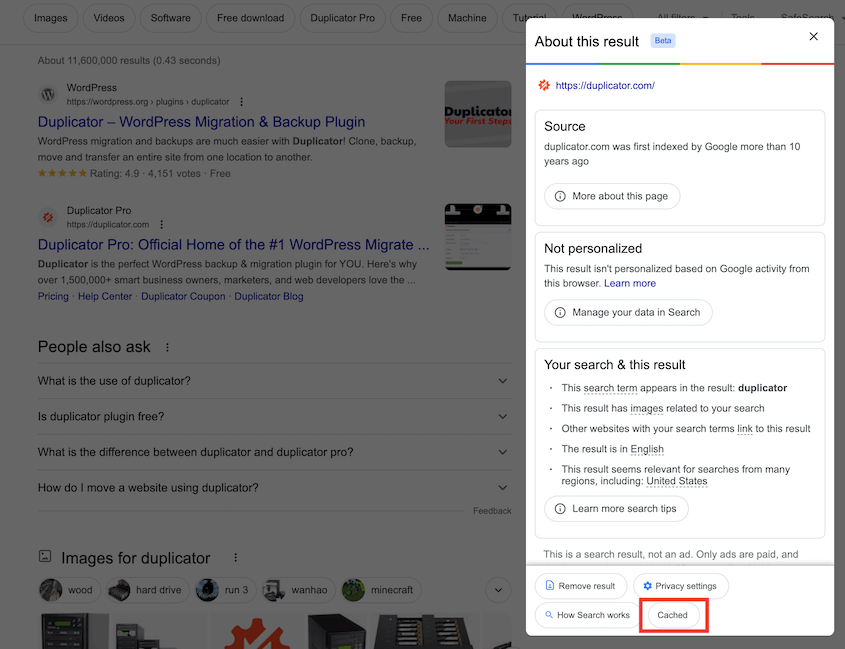 Open Google's cache