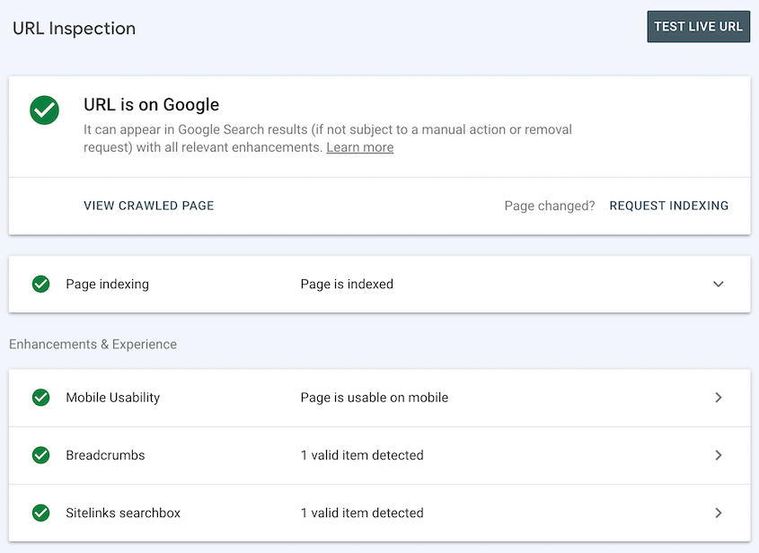 URL inspection tool