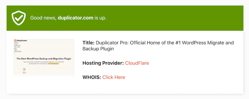 Uptime checker results