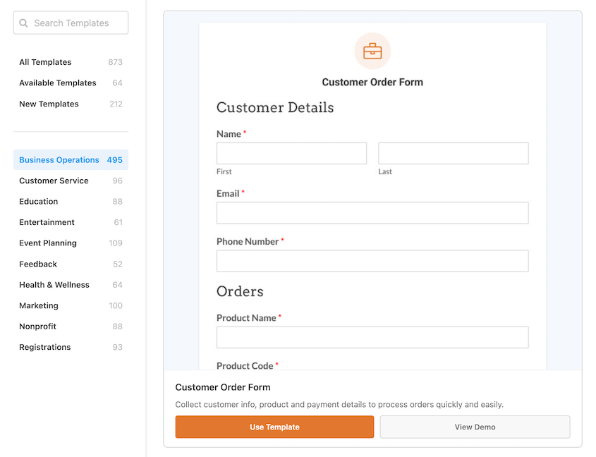 WPForms Lite form templates