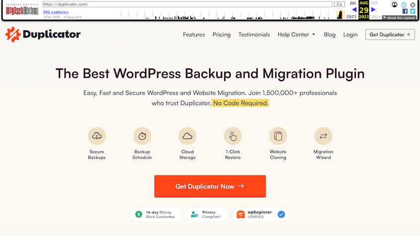 Wayback Machine saved website