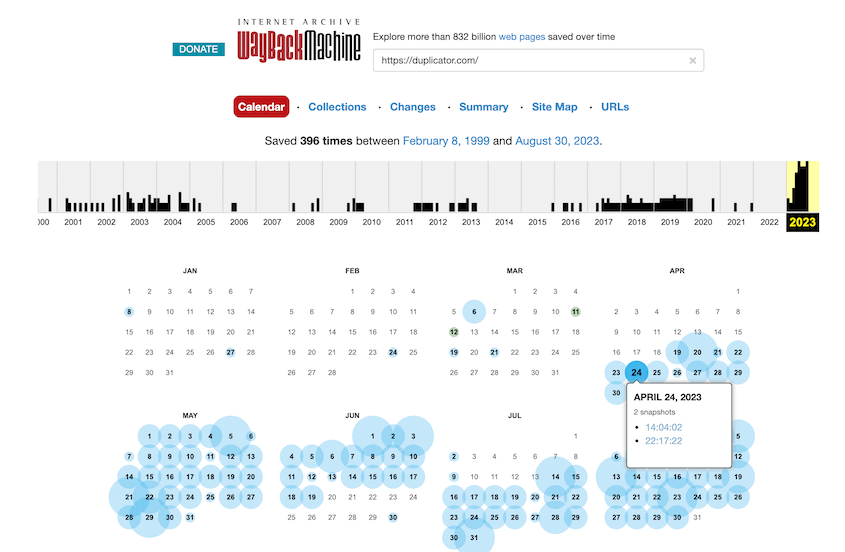 Wayback Machine site archive