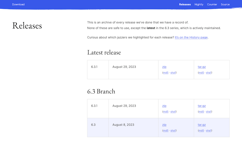 WordPress release archive