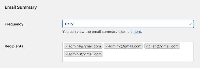 Email summary settings