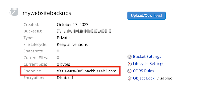 Backblaze B2 bucket endpoint