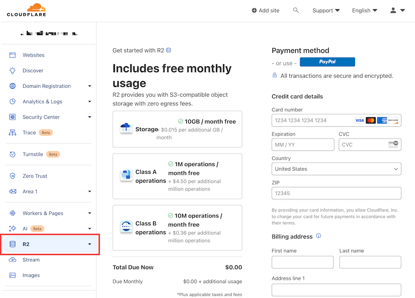 Cloudflare R2 payment