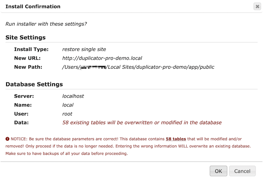 Confirm database restoration
