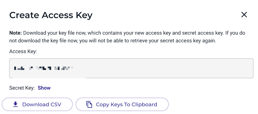 Copy Wasabi access keys