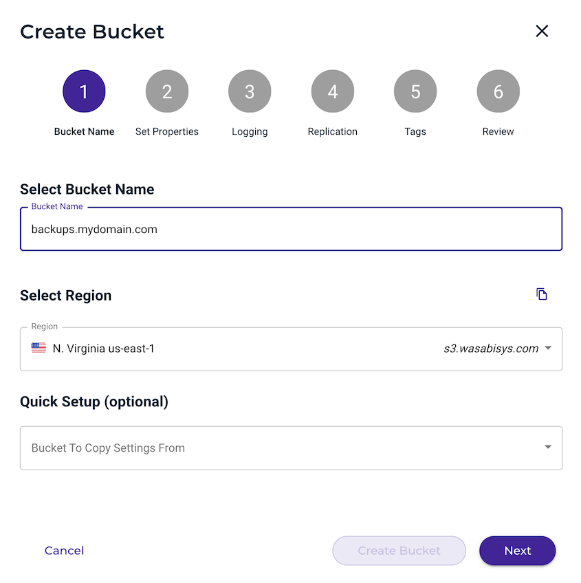 Create Wasabi bucket