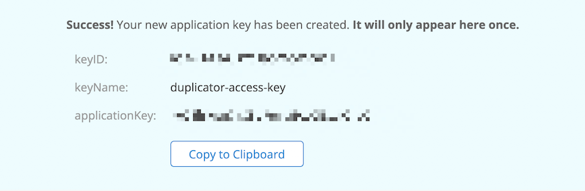 New Backblaze B2 app key