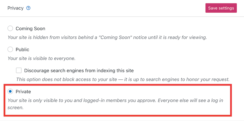 Make WordPress.com site private