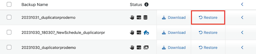 Restore database backup