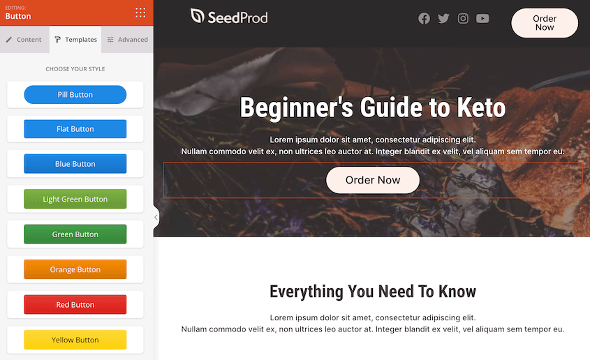 SeedProd button templates