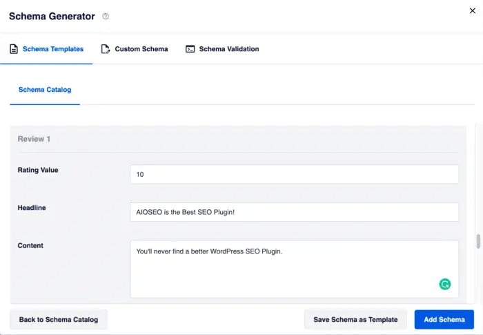 AIOSEO schema generator