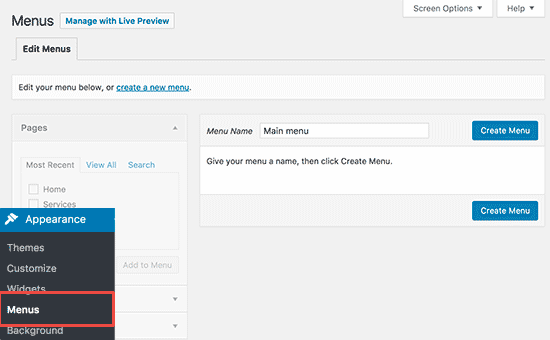 Create WordPress menu