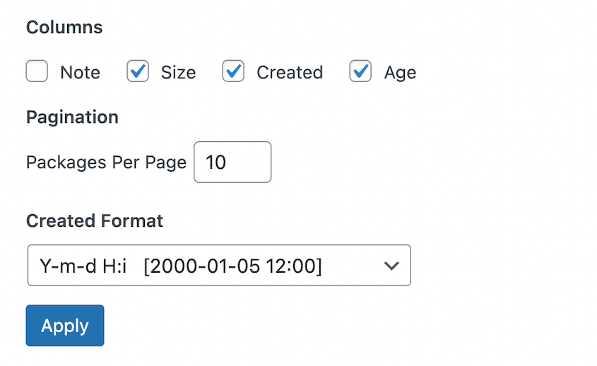Duplicator backup log screen options