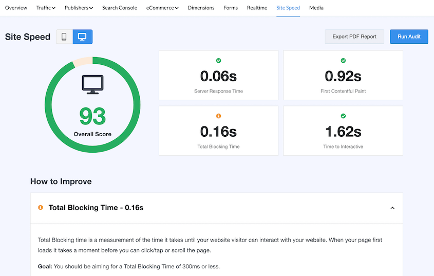 MonsterInsights site speed