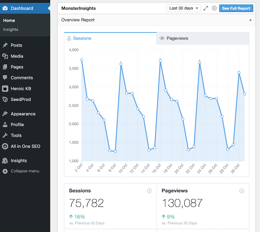 MonsterInsights dashboard widget