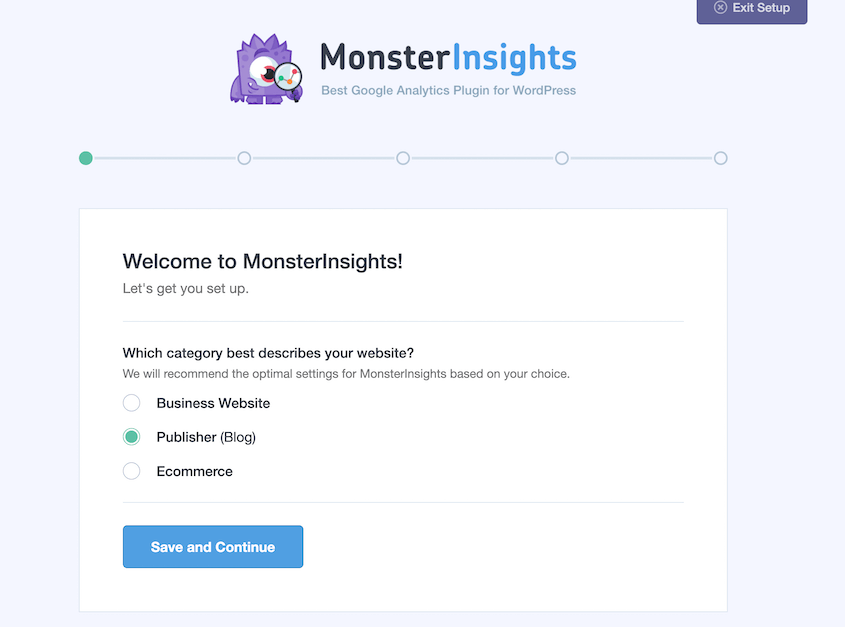 MonsterInsights setup wizard