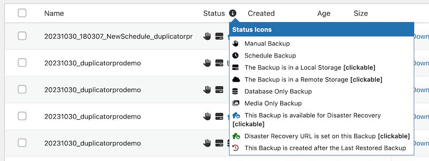 New backup status icons