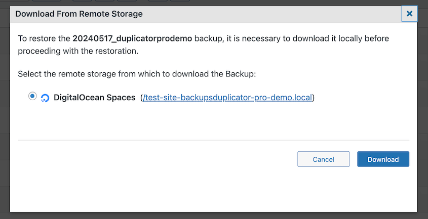 Restore DigitalOcean Spaces backup
