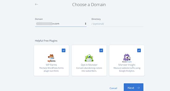Select domain for WordPress site