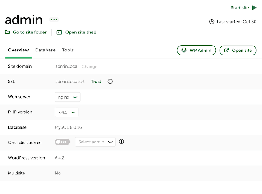 LocalWP dashboard