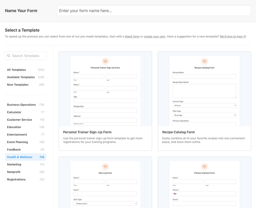 WPForms templates