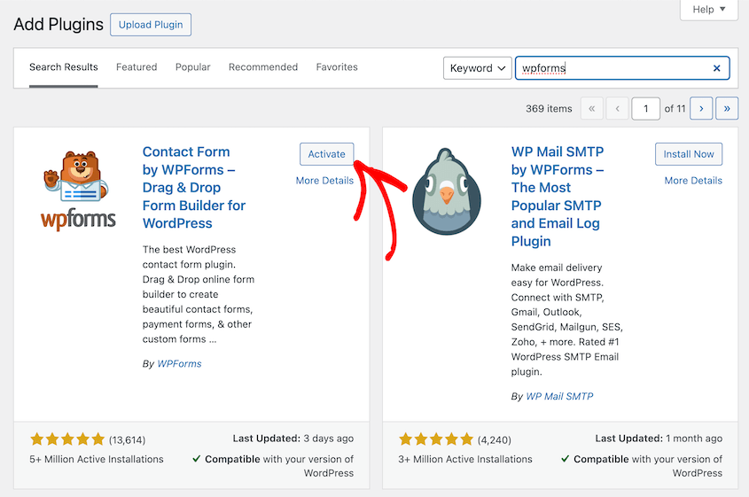 Activate WPForms Lite