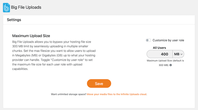 Big File Uploads custom upload size