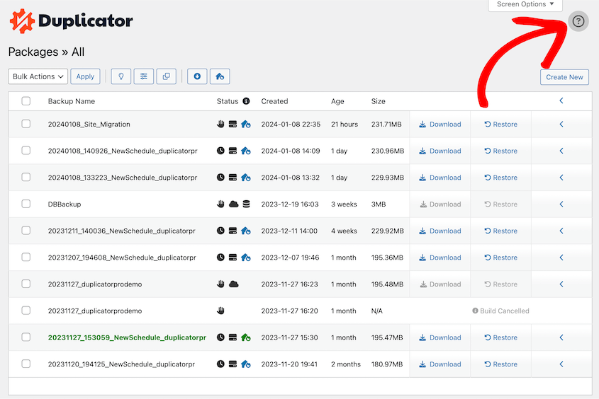 Duplicator inline help icon