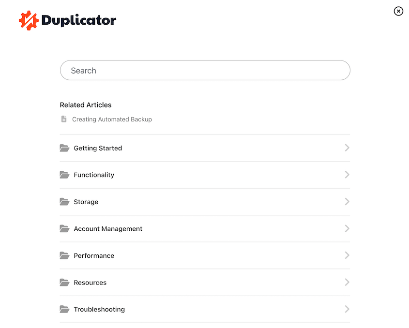 Duplicator inline help window