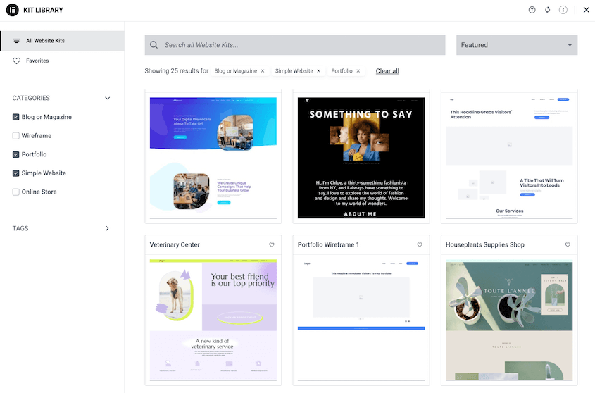 Elementor Kit library